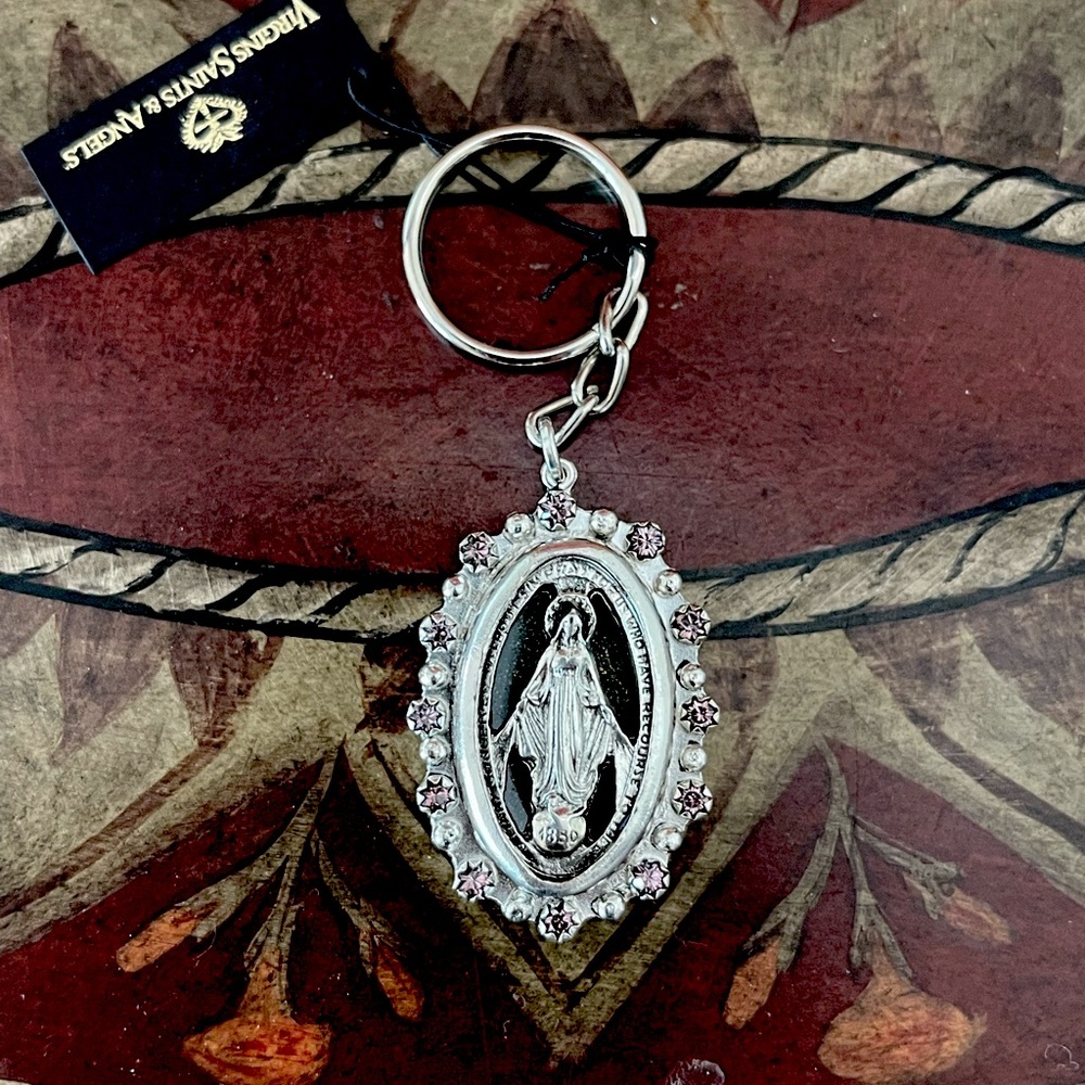 Milagrosa Charm Keychain Silver w/ Purple Swarovski Crystals VSA
